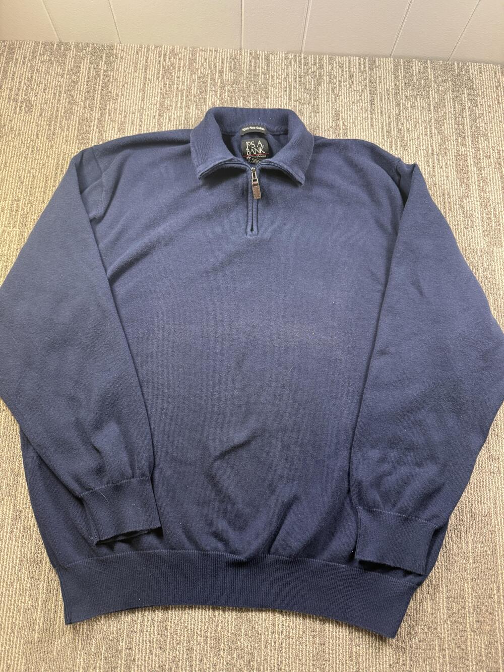 Jos A Bank Sweater Mens 2XL Blue Pima Cotton Quarter Zip Mock Neck Pullover